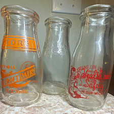 Vintage Lot 3 Glass 1/2 Pint Milk Bottles Pinecroft Dairy Laurel Hill Dm Watt  picture