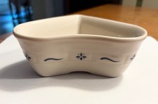 Longaberger Pottery Woven Traditions Blue Ivory Small Heart Dish - USA picture