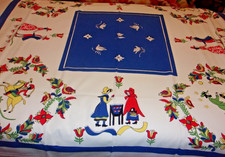 Vtg Cotton Tablecloth Amish PA Dutch Design 46 x 50