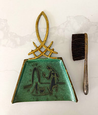 VTG Mid-Century A.N. Oppenheim Enameled Brass Silent Butler Crumb Pan & Brush picture
