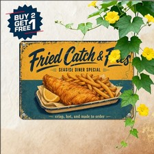Crispy Fried Fish And Chips Poster Vintage Seafood Restaurant Metal Plaque picture