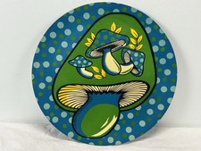 Vtg 60s Psychedelic Mushroom Tray Platter Blue Polka Dot 14” Plastic Retro Groov picture