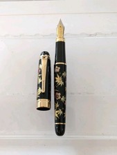 Nos vtg Black Gt Urushi Maki-e Fountain Pen - Steel F Nib picture