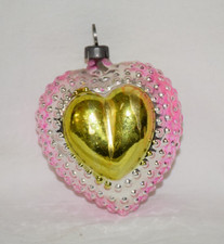 Vtg RARE Christmas Ornament Bumpy Pink & Gold Heart AS IS picture