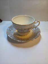 Vintage Balfour Royal Crown Pottery Gold Floral Bone China Tea Cup and Saucer Se picture