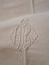 Antique French Sheet Linen Heavy 1.5kg Metis Monogram Embroidered, ex condn picture