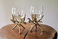 Vintage Brass Branch Leaf Votive Candle Holder Glass Cup Nature Decor  Set Of 2 picture