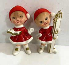 Napcoware Vintage Christmas Girl Figurines Set Of 2 Ceramic X-8392 Japan MCM ski picture
