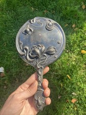 Art Nouveau Silver Plated Hand Mirror, Victor Silver 1904 picture