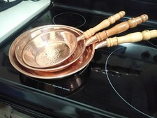 Set of 3 handmade Copper pan set. Mexican pans. Manually hammered picture