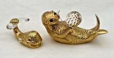 SWAROVSKI CRYSTAL LA MELODIE SEA OTTER & WHALE GOLD PLATED NO BOX, NO COA picture
