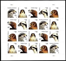USPS BIRDS OF PREY SHEET OF 20 FIRST CLASS LETTER STAMPS 85c picture