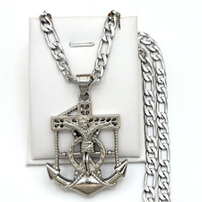 Stainless Steel Jewelry Jesus Anchor Crucifix Cross Pendant & Figaro Chain picture