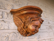 Antique Belgian Malines wood carved angel head wall console for statue saint picture