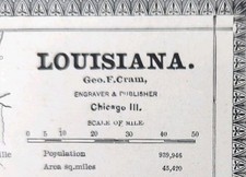 Vintage 1883 LOUISIANA Map 13