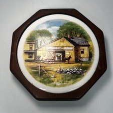 Wood & Ceramic Trivet Blacksmith Livery VINTAGE, Made Vermont picture
