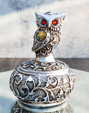 Ebros Silver And Bronze Steampunk Owl With Red Gemstone Eyes Jewelry Trinket Box picture
