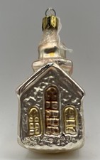 Vintage West Germany Mercury Glass Church With Steeple CHRISTMAS TREE ORNAMENT picture