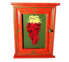 Vintage key cabinet. Hand painted Santa Fe style. Chi;li Ristra. Burnt orange. picture