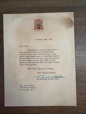 Vintage 1957 condolence letter Hand signed by Francis Cardinal Spellman picture