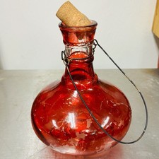 VTG Antique Red Glass Fly Bee Wasp Insect Trap Wire Hanger Pedestal Footed picture