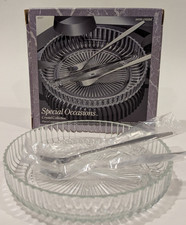 Vintage Indiana Glass AMERICAN Crystal Relish Dish Two Compartments 2 Forks picture