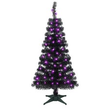 4 Ft Lighted Artificial Halloween Black Tree Purple Lights picture