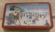 1996 Hershey's SAND BEACH COVERED BRIDGE Embossed Tin Box (empty) 9x5x2.5 - GUC picture
