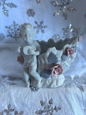 Cherub & Floral Design Porcelain Trinket / Ring Dish Vintage Delicate Decor picture