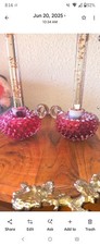 Fenton Vintage Cranberry Opalescent Hobnail Candle Holders Set of 2 Perfect Pair picture