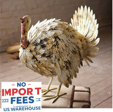 Antique White Painted Metal Turkey Sculpture Perfect For Thanksgiving Home Decor picture