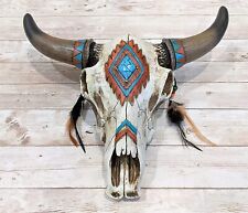 Rustic Vintage Southwest Tribal Bull Skull Feather Beeds Wall Hanging Decor Gift picture