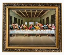 Leonardo DaVinci's Last Supper Picture Print Gold Framed  10.5