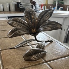 Silver Metal Lily Flower Sculpture Decorative Collectible Art Sculptures picture