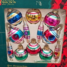 Vintage 16 Hand Decorated Glass Christmas Ornaments Boxed Holiday Collection picture