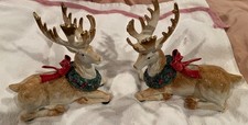 Fitz and Floyd Christmas Garland Stag Candleholder Pair #19/664 - MINT in Box picture