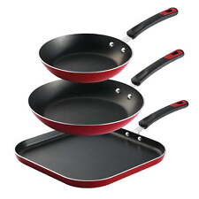 Everyday 3 Pieces Aluminum Non-stick Fry Pan and Griddle Set – Metallic Red picture