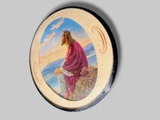 Vintage 1948-50 Warner Sallman Christ at Dawn Mini Convex Glass Hanger Plaque picture