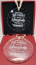 Set Of 2 Sometimes You Forget You’re Awesome Etched Glass Ornament 3