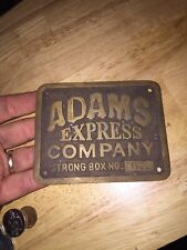 Adams Strong Box Plaque Sign Pony Express Company Brass Plate 4.5” Patina METAL picture