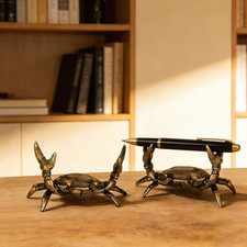 Brass Crab Pen Holder Vintage Desk Decor Coastal Gift Gift for Boyfriend Him picture
