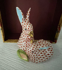 Herend Hungary Hand-Painted Porcelain Rabbit Figurine Fishnet Green Ear Mark picture