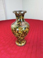 Vtg Cloisonne Enamel Floral Vase Brass Copper Multicolor 6.75” MC picture