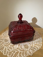 Vintage Indiana Glass Ruby Tiara Bee Box Candy Dish picture