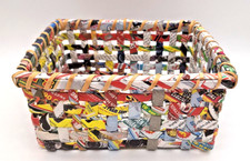 Handcrafted Recycled Magazines Rectangular Basket Artisan Upcycled Box 8.25