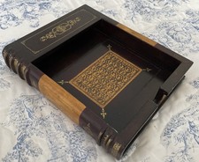 Vintage Maitland Smith Leather Faux Book Desk Caddy Stationary Letters RARE picture