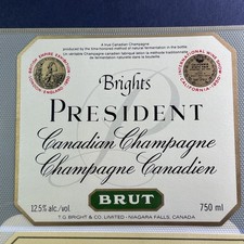 Brights Wine Label PRESIDENT Canadian Champagne Brut 750ml Canada picture