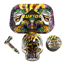 Joker Yellow 4 Pc Smoking Kit Metal Herb Grinder Glass Pipe Rolling Tray Ashtray picture