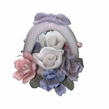 Vintage Miniature￼ Porcelain FLOWER BASKET Roses  pastel vanity mini bouquet #11 picture