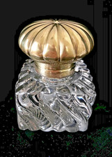 Antique 19th C. Crystal Swirl Inkwell-Sunburst Base-Brass Melon Dome Lid-1.6 Lbs picture